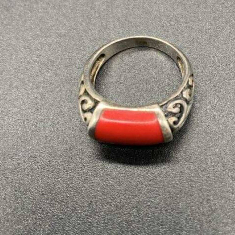 EUC VTG Sterling Silver Filigree & Red Onyx Stone Ring size 7